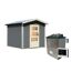 Saunahaus 'Bosse 1' terragrau mit Vorraum 9 kW Ofen externe Steuerung 231 x 273 x 235 cm