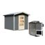 Saunahaus 'Bosse 1' terragrau mit Vorraum 9 kW Bio-Ofen externe Steuerung 231 x 273 x 235 cm