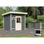 Saunahaus 'Norge' terragrau mit klassischer Tür 9 kW Bio-Ofen externe Steuerung Easy 231 x 196 x 238 cm