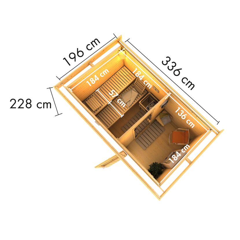 Sauna Skrollan mit Maßen