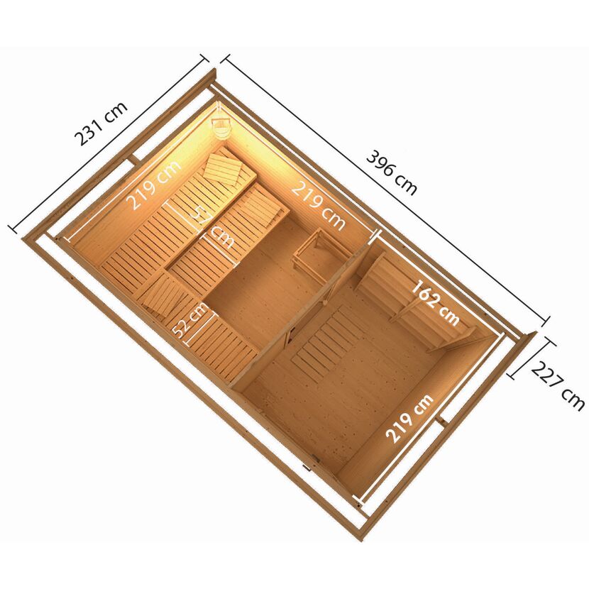 Sauna SH Skrollan 3 von oben mit Maßen