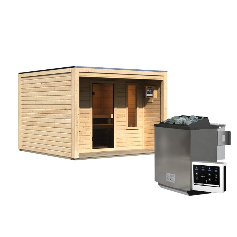 Saunahaus aus Holz mit Saunaofen