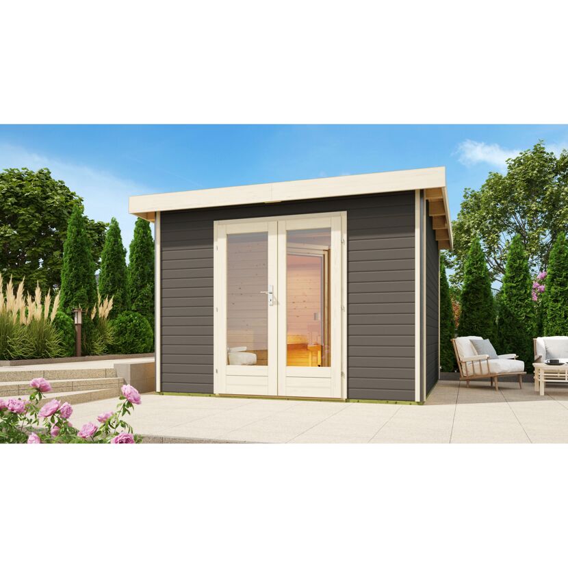 Saunahaus 'Francisco 1' A terragrau 9 kW Bio-Ofen externe Steuerung 309 x 309 x 229 cm