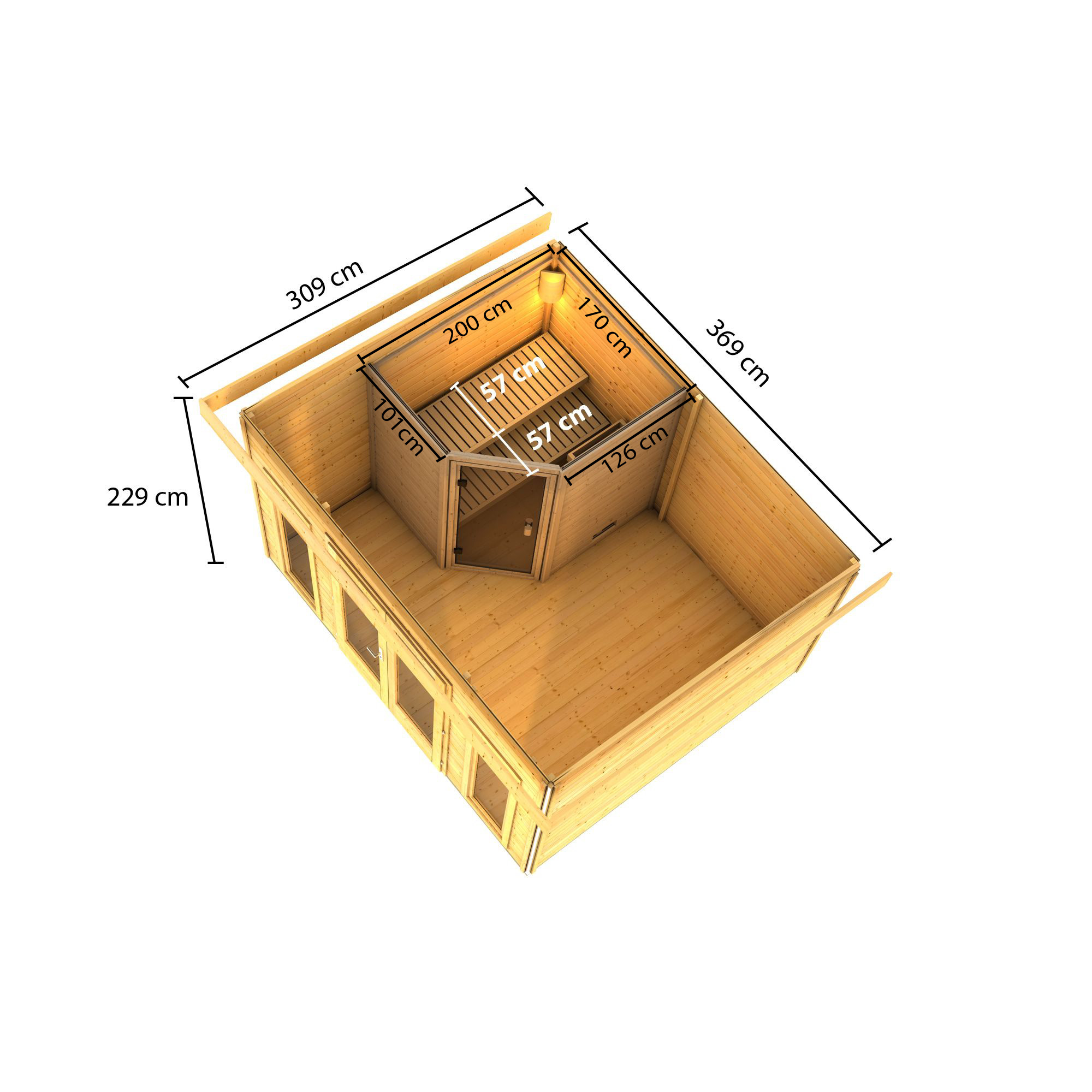 Saunahaus 'Francisco 2' A naturbelassen 9 kW Ofen externe Steuerung 369 x 309 x 229 cm + product picture