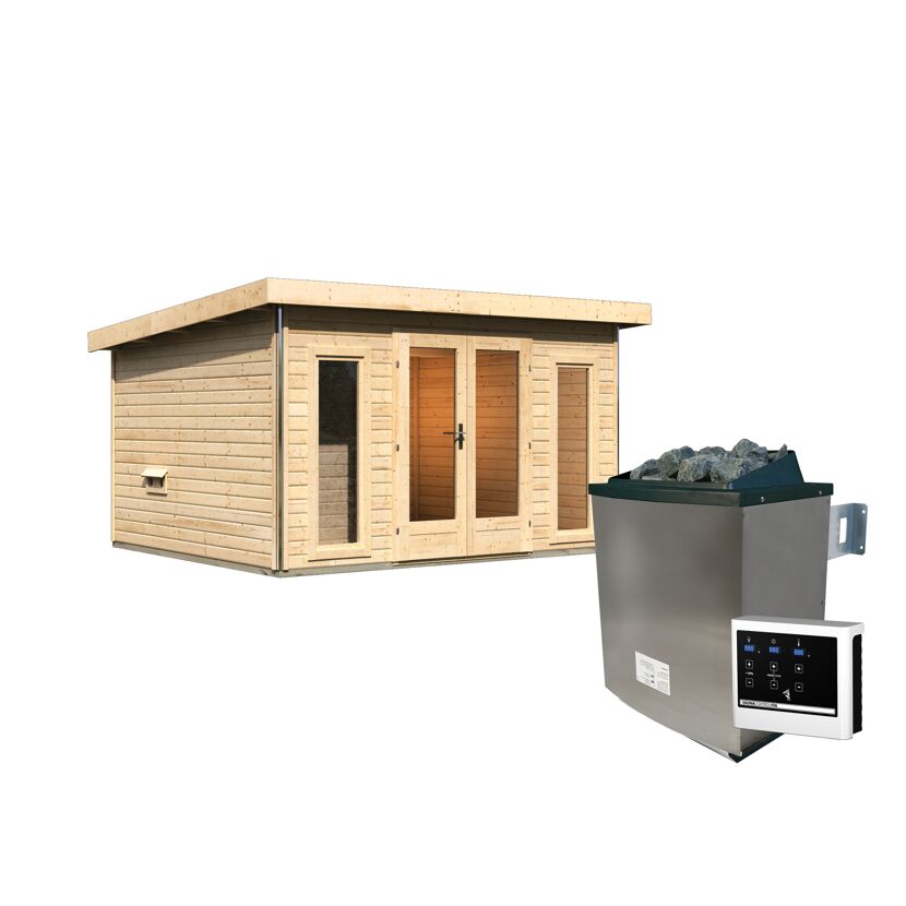 Saunahaus 'Francisco 2' A naturbelassen 9 kW Ofen externe Steuerung 369 x 309 x 229 cm