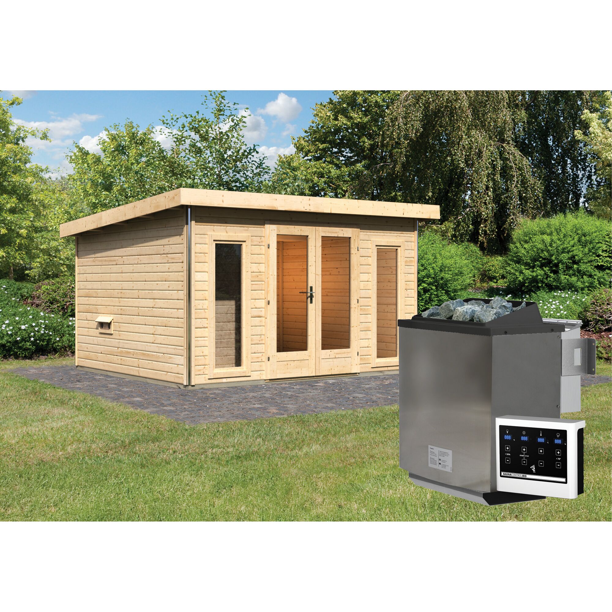 Garten-Sauna Francisco 2 Set A 9KW natur