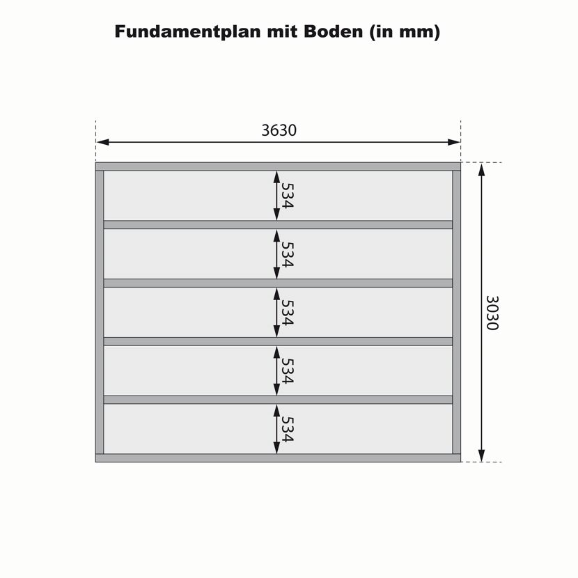 Fundamentplan mit Maßen in Millimetern