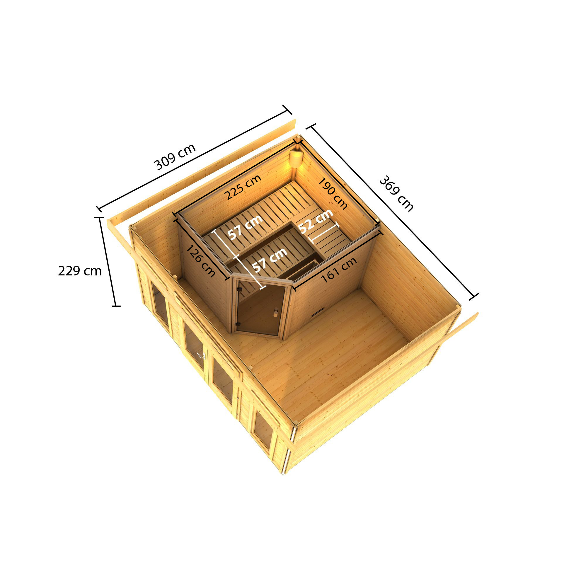 Saunahaus 'Francisco 2' B naturbelassen 9 kW Bio-Ofen externe Steuerung 369 x 309 x 229 cm + product picture