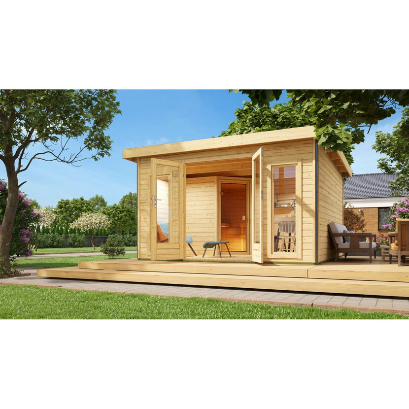 Saunahaus 'Francisco 3' A naturbelassen 9 kW Ofen externe Steuerung 369 x 369 x 229 cm