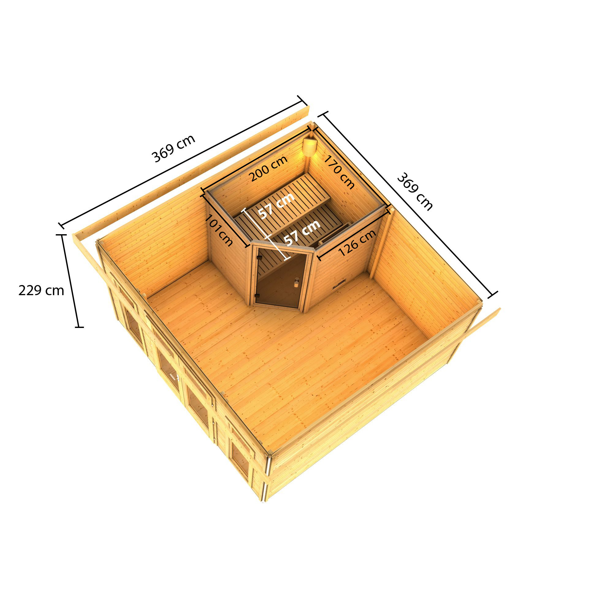 Saunahaus 'Francisco 3' A naturbelassen 9 kW Ofen externe Steuerung 369 x 369 x 229 cm + product picture