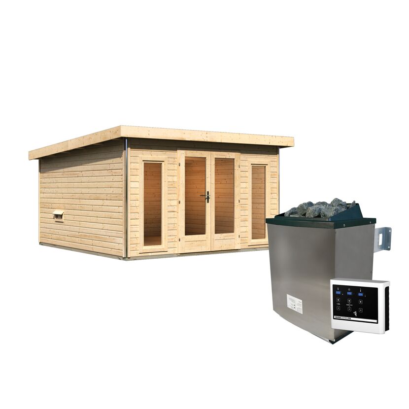 Saunahaus 'Francisco 3' A naturbelassen 9 kW Ofen externe Steuerung 369 x 369 x 229 cm
