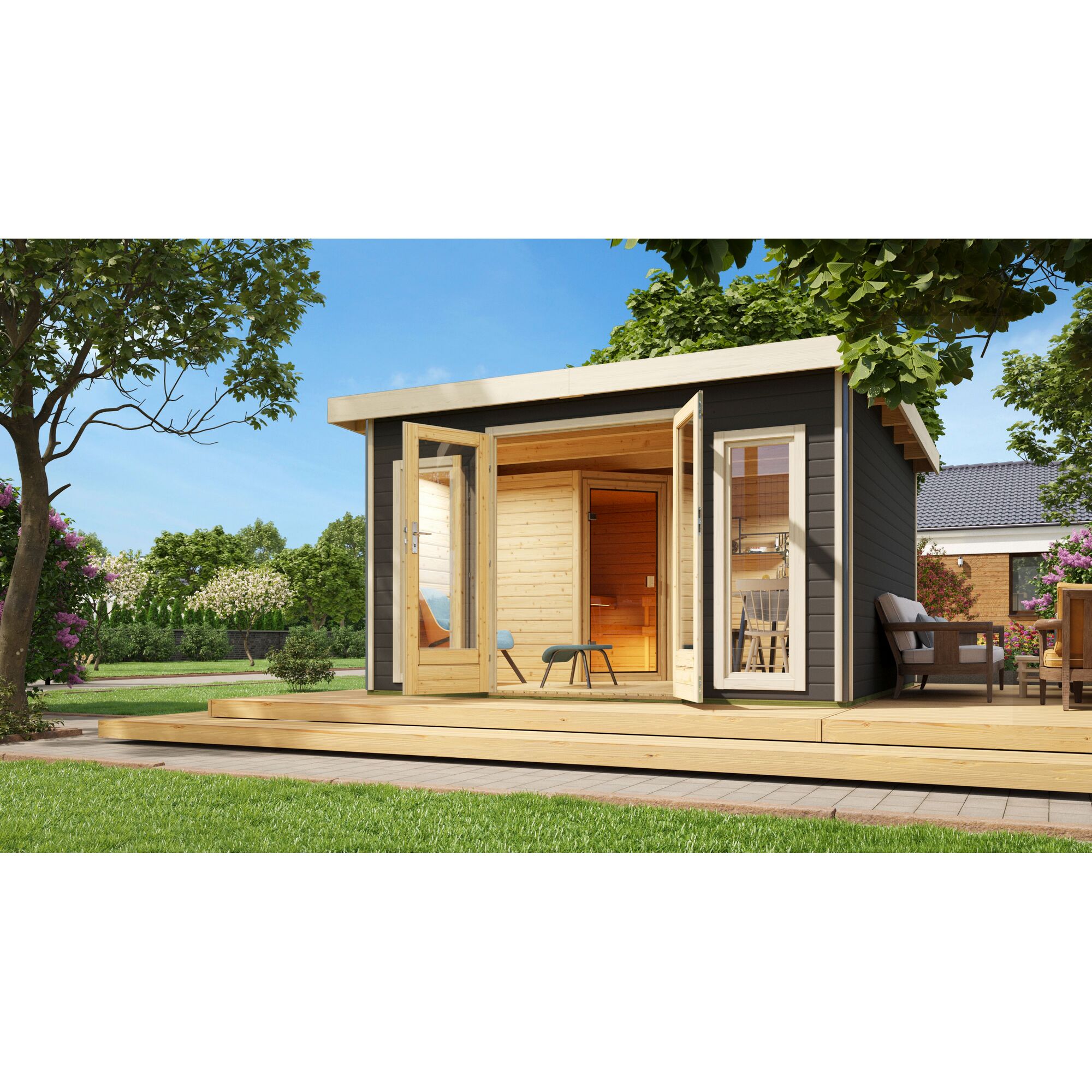 Gartenhaus mit Sauna und Terrasse