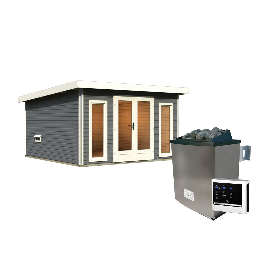 Saunahaus 'Francisco 3' A terragrau 9 kW Ofen externe Steuerung 369 x 369 x 229 cm
