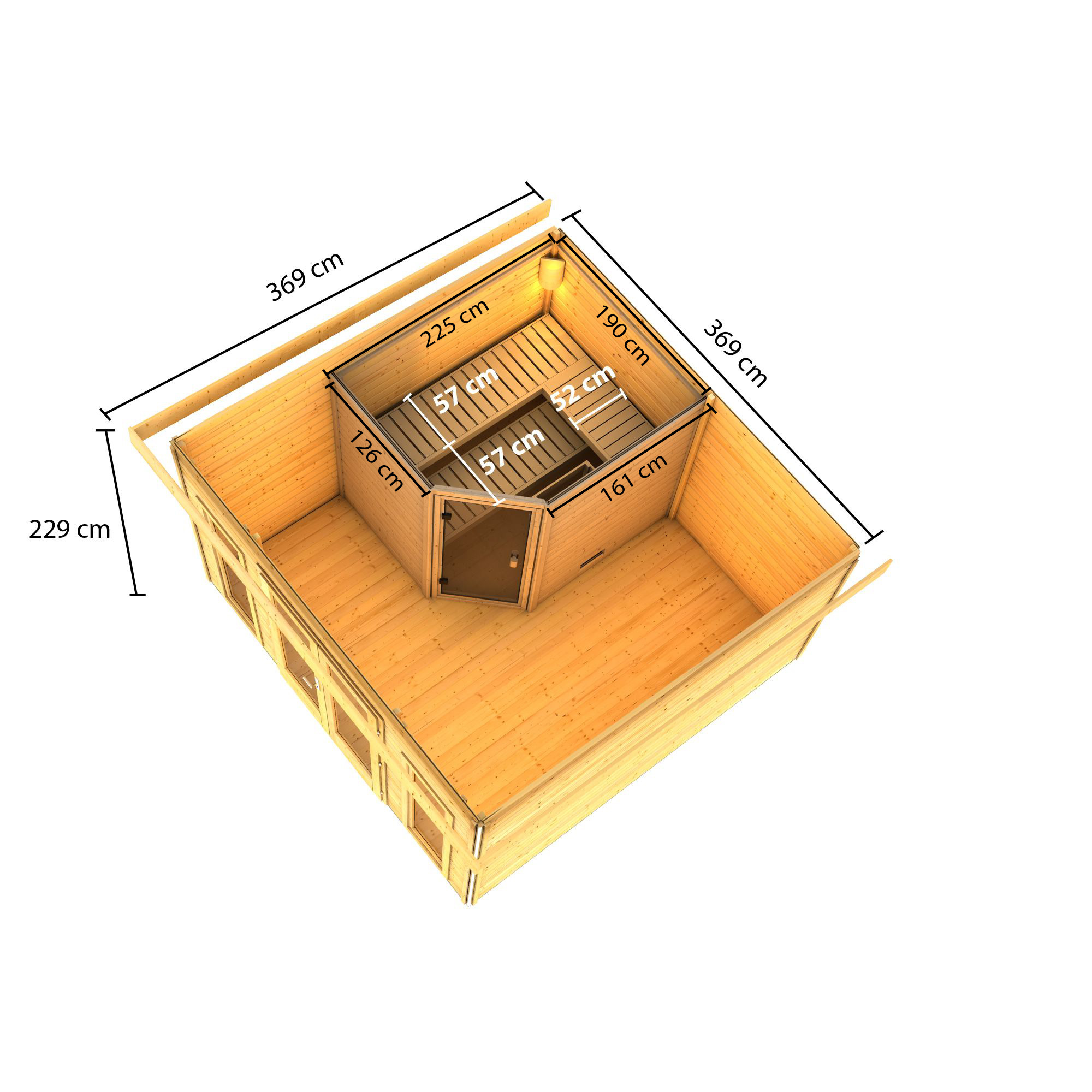 Saunahaus 'Francisco 3' B naturbelassen 369 x 369 x 229 cm + product picture