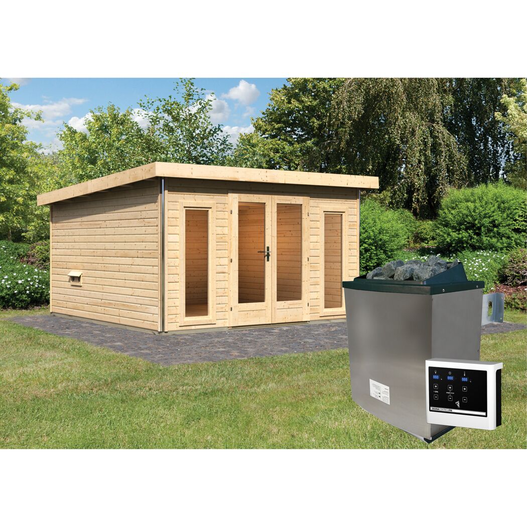 Saunahaus 'Francisco 3' B naturbelassen 9 kW Ofen externe Steuerung 369 x 369 x 229 cm