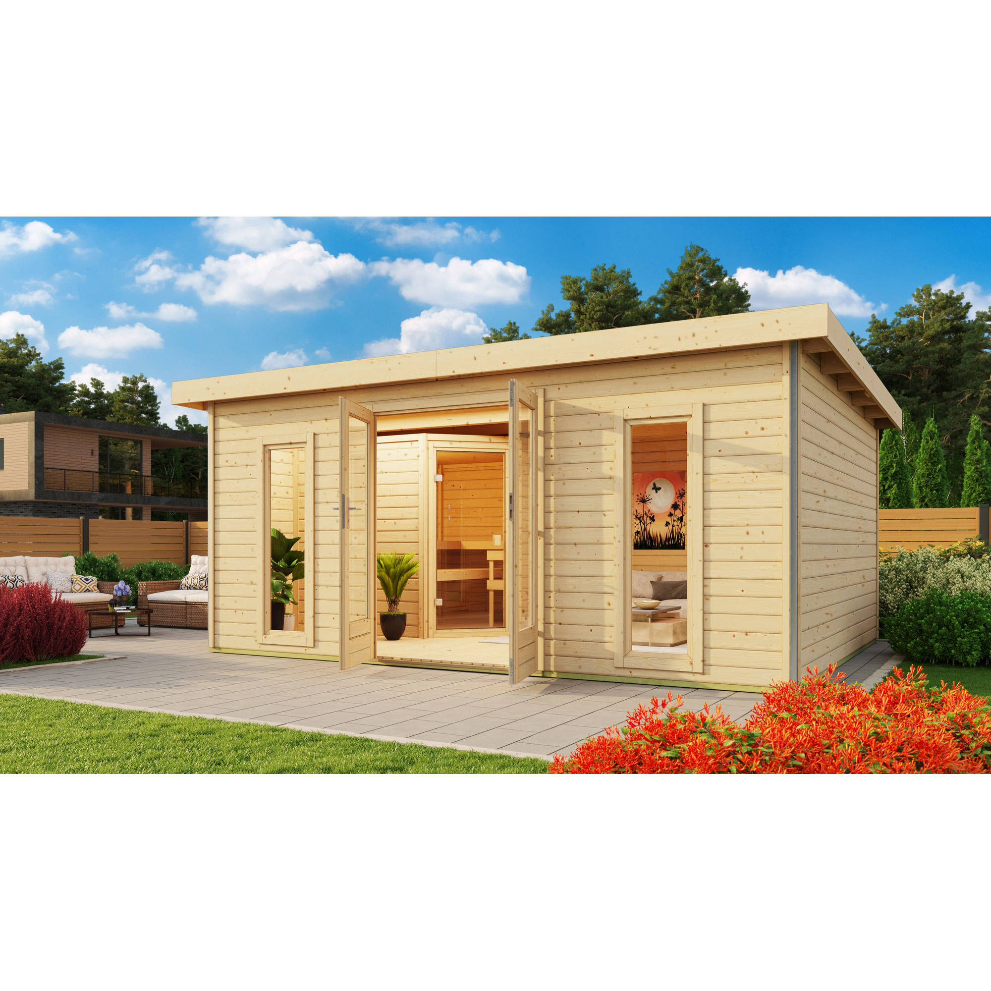 Saunahaus 'Francisco 4' B naturbelassen 9 kW Ofen externe Steuerung 490 x 369 x 229 cm + product picture