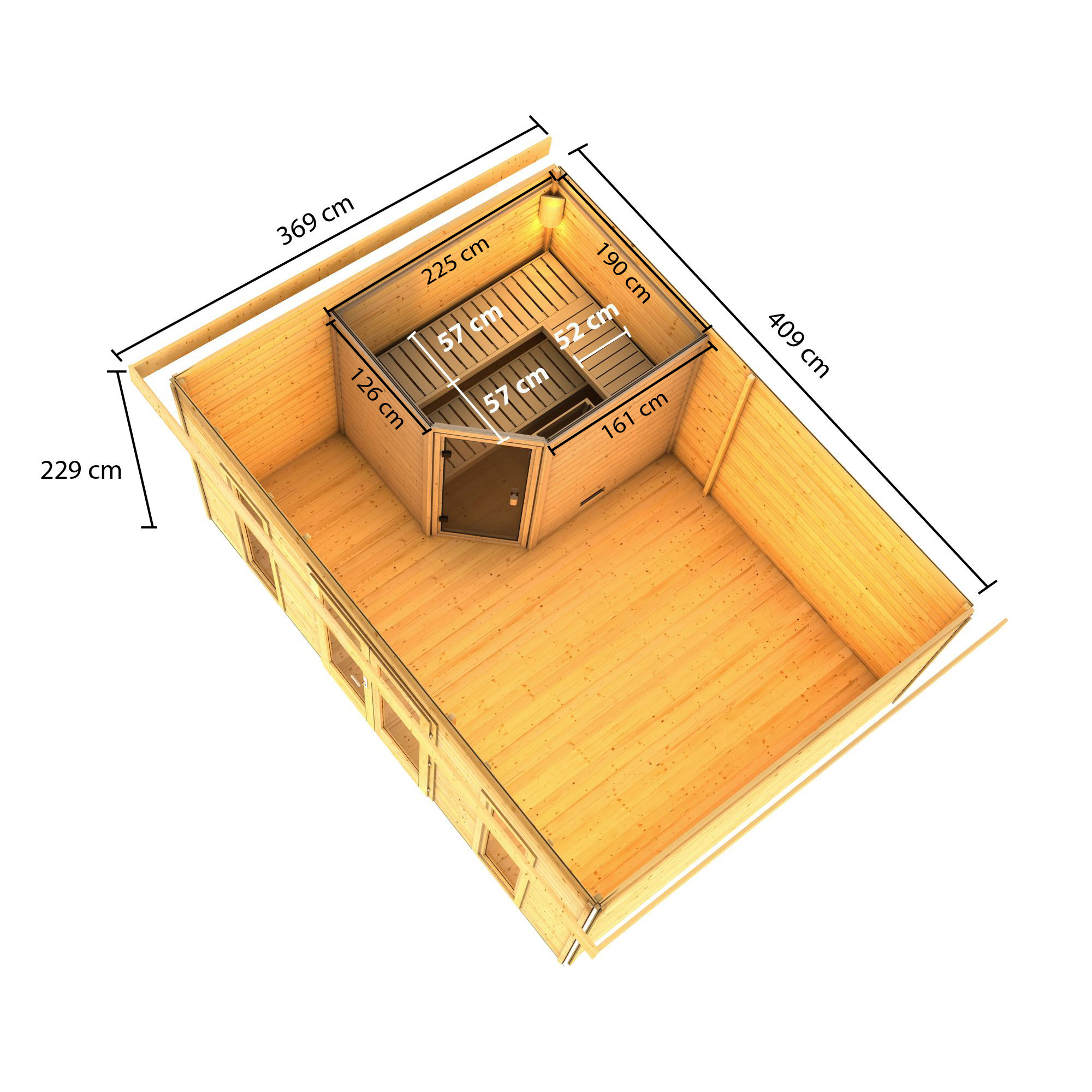 Saunahaus 'Francisco 4' B naturbelassen 9 kW Ofen externe Steuerung 490 x 369 x 229 cm + product picture