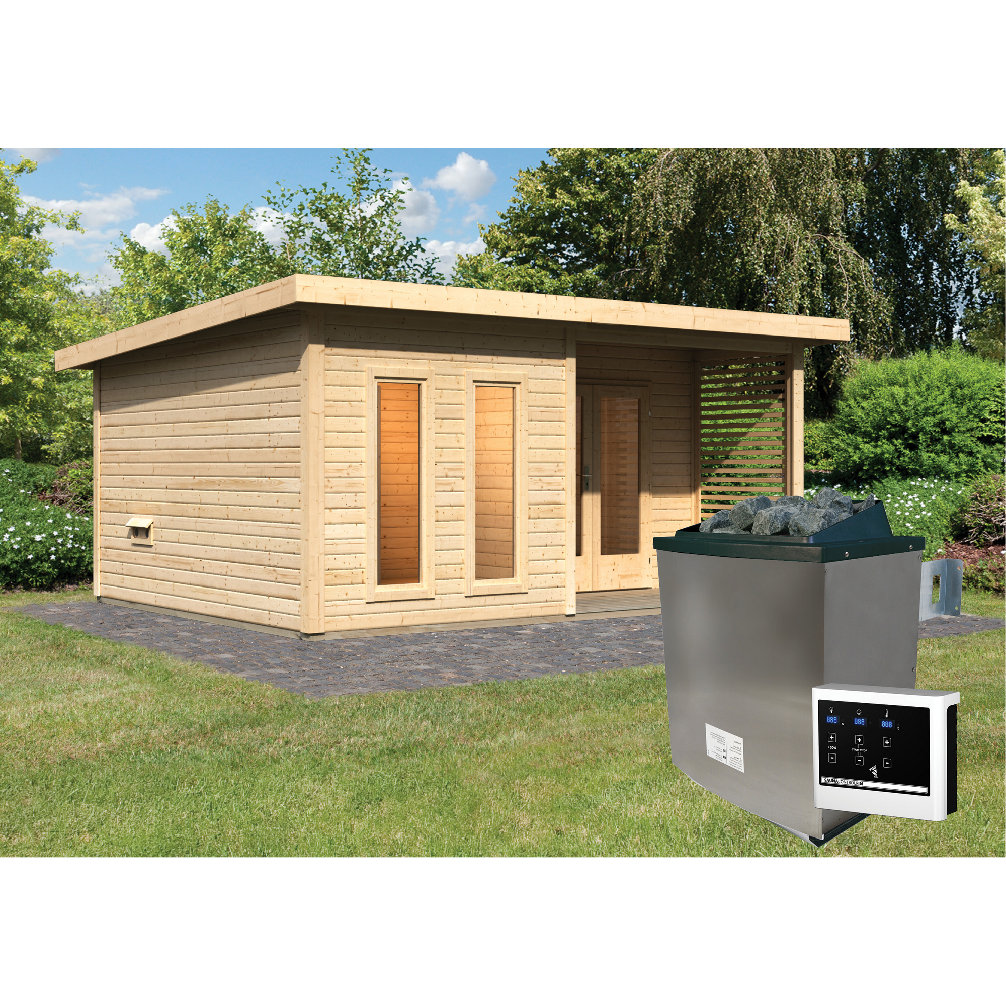 Saunahaus 'Francisco 5' A naturbelassen 9 kW Ofen externeSteuerung 509 x 369 x 253 cm + product picture