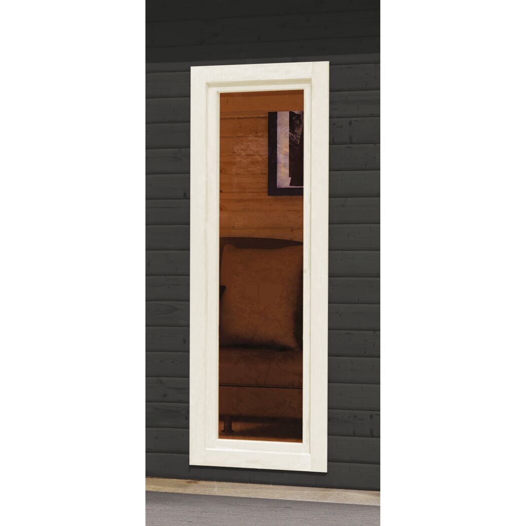 Blick durch ein Fenster in eine Sauna