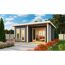 Saunahaus 'Francisco 5' B terragrau 9 kW Bio-Ofen externe Steuerung 509 x 369 x 253 cm