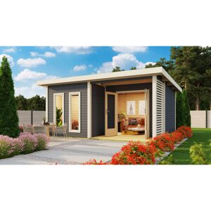 Saunahaus 'Francisco 5' B terragrau 9 kW Bio-Ofen externe Steuerung 509 x 369 x 253 cm