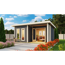 Saunahaus 'Francisco 5' B terragrau 9 kW Bio-Ofen externe Steuerung 509 x 369 x 253 cm