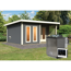 Saunahaus 'Francisco 5' B terragrau 9 kW Bio-Ofen externe Steuerung 509 x 369 x 253 cm