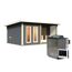 Saunahaus 'Francisco 5' B terragrau 9 kW Bio-Ofen externe Steuerung 509 x 369 x 253 cm