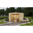 Verkleinertes Bild von Gartenhaus mit Sauna 'Enrique 1 Variante A' naturbelassen 9 kW Ofen externe Steuerung 308 x 308 x 242 cm