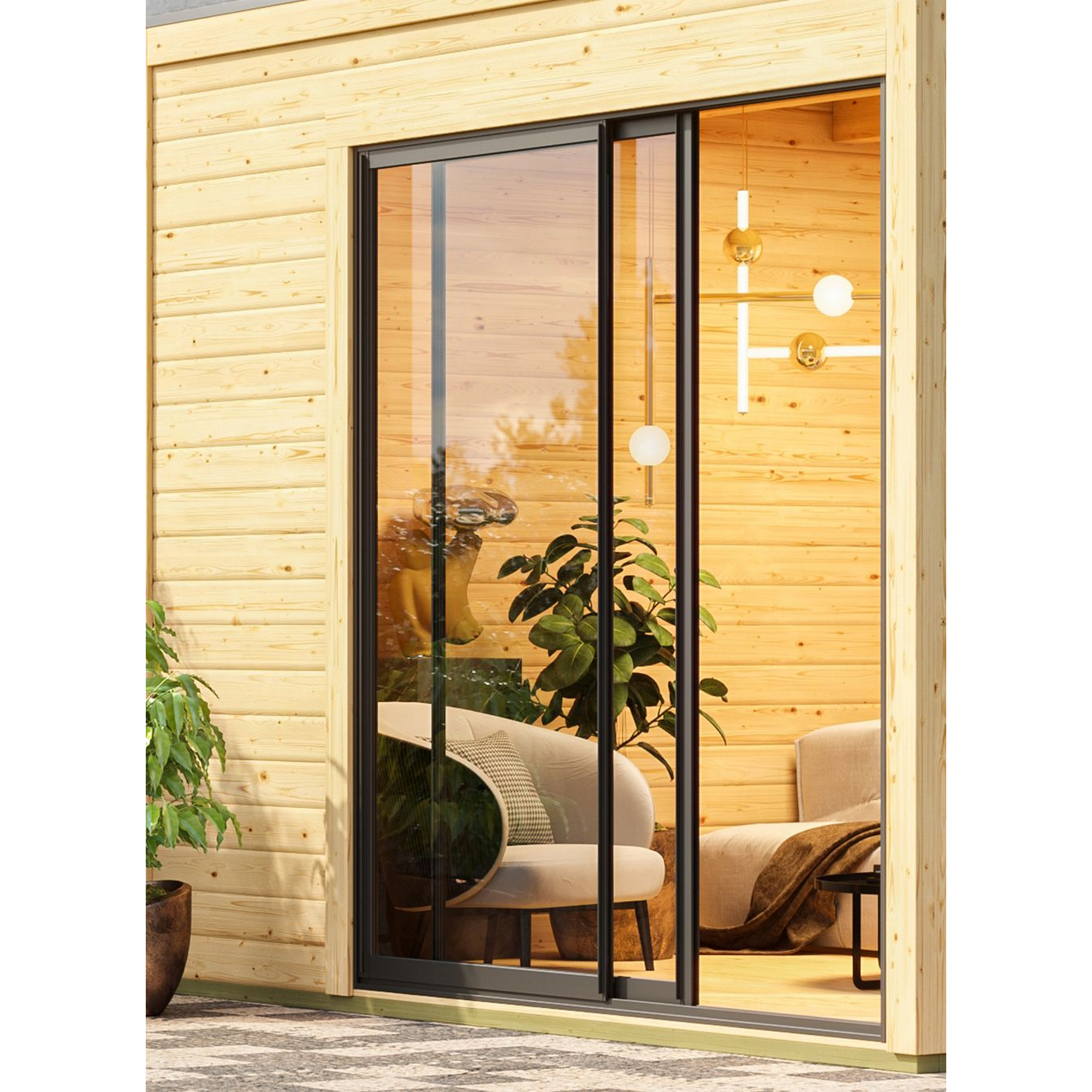 Gartenhaus mit Sauna 'Enrique 1 Variante A' naturbelassen mit Holzofen 308 x 308 x 242 cm + product picture