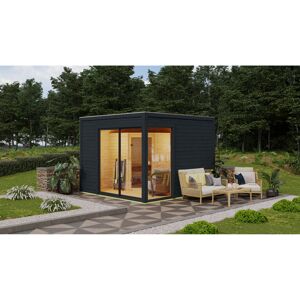 Gartenhaus mit Sauna 'Enrique 1 Variante A' anthrazit 9 kW Ofen externe Steuerung 308 x 308 x 242 cm