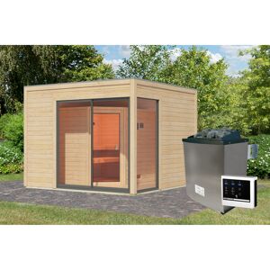 Gartenhaus mit Sauna 'Enrique 1 Variante B' naturbelassen 9 kW Ofen externe Steuerung 308 x 308 x 242 cm