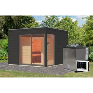 Gartenhaus mit Sauna 'Enrique 1 Variante B' anthrazit 9 kW Bio-Ofen externe Steuerung 308 x 308 x 242 cm