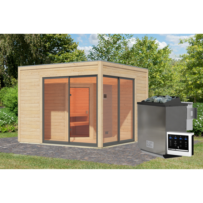 Bild von Saunahaus 'Enrique 3 Variante A' naturbelassen 9 kW Bio-Ofen externe Steuerung 308 x 308 x 242 cm