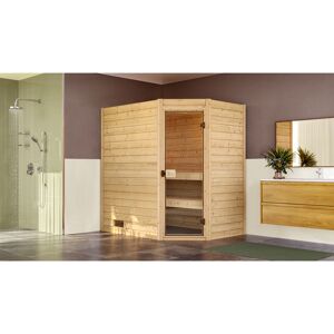 Massivholzsauna 'Valida Eck' natur Glastür 189 x 139 x 203,5 cm, ohne Ofen