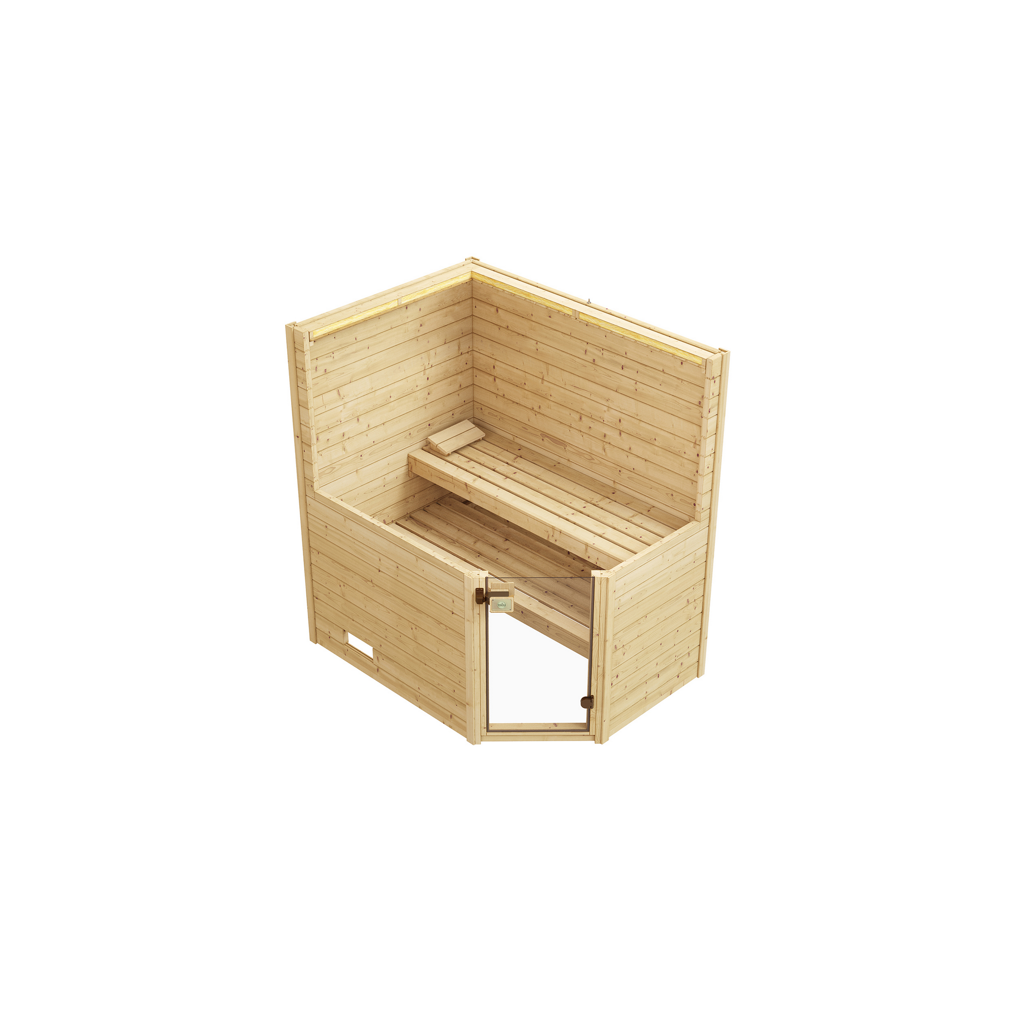 Massivholzsauna 'Valida Eck' natur Glastür 189 x 139 x 203,5 cm, ohne Ofen