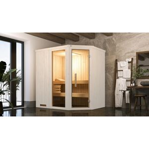 Elementsauna 'Varberg 1 Eck' weiß lasiert Glastür, Fenster 194 x 144 x 199 cm, ohne Ofen