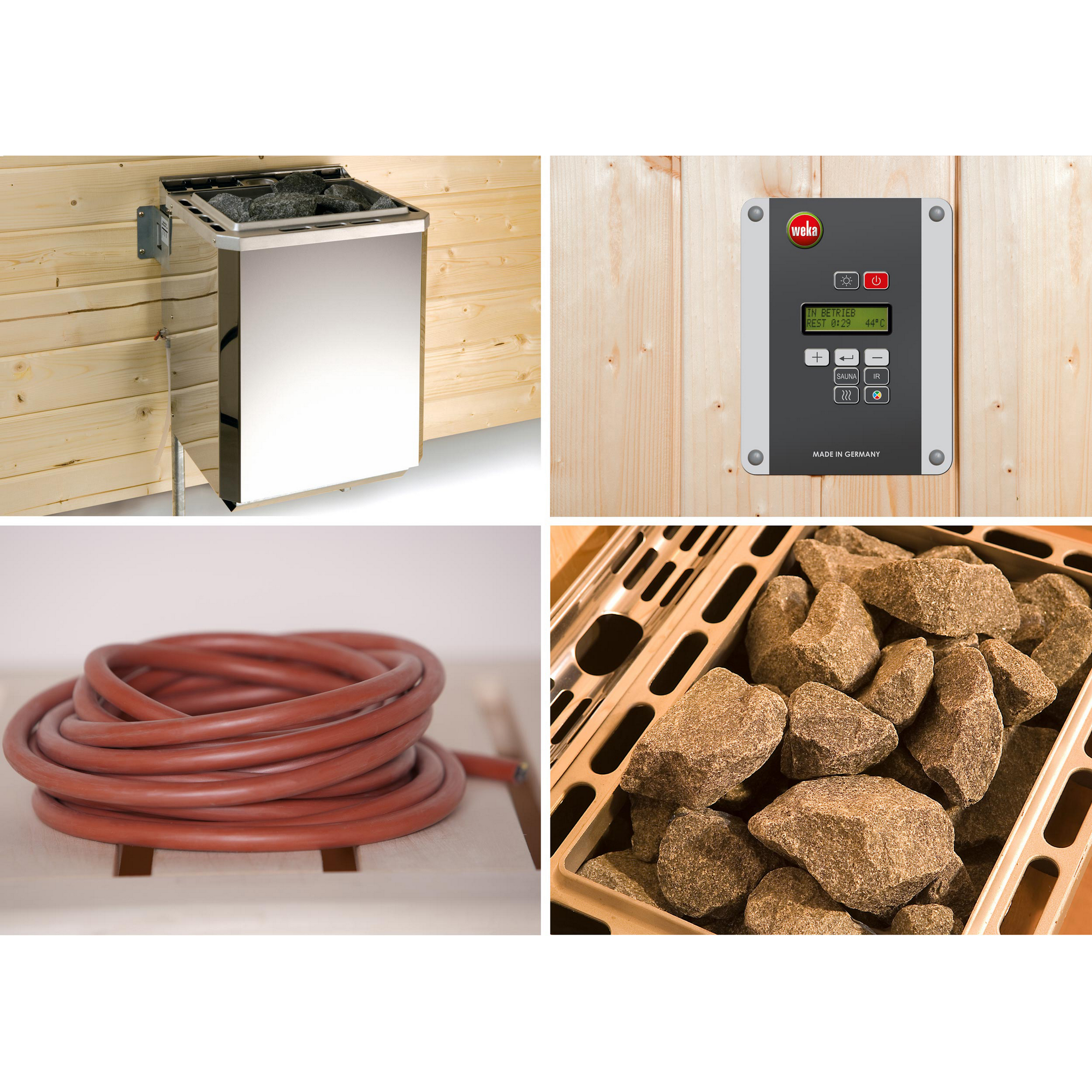 Elementsauna 'Varberg 1 Eck' weiß lasiert 7,5 kW BioS-Ofen mit Steuerung Glastür, Fenster 194 x 144 x 199 cm