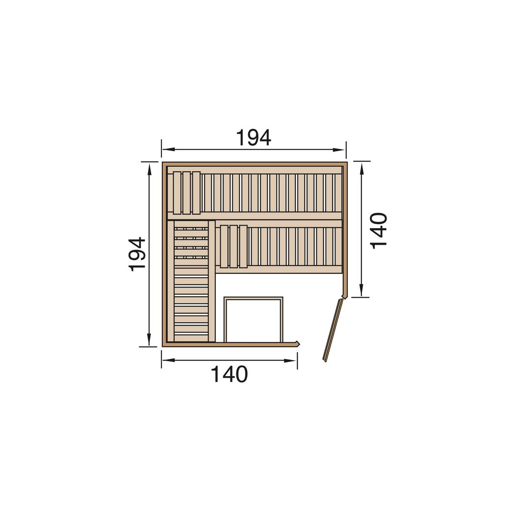Elementsauna 'Varberg 3 Eck' weiß lasiert Glastür 194 x 194 x 199 cm, ohne Ofen