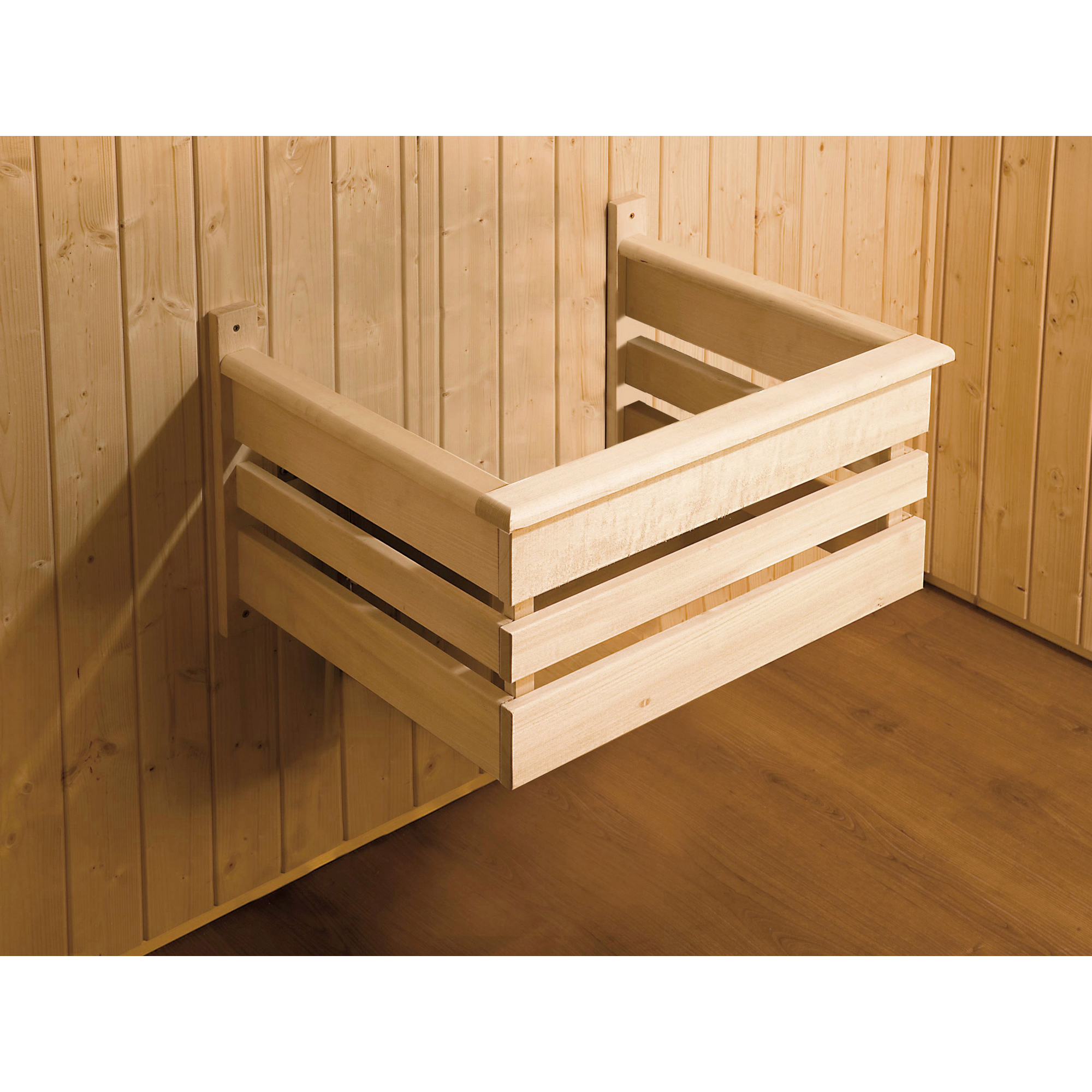 Elementsauna 'Varberg 3 Eck' weiß lasiert Glastür Fenster 194 x 194 x 199 cm, ohne Ofen