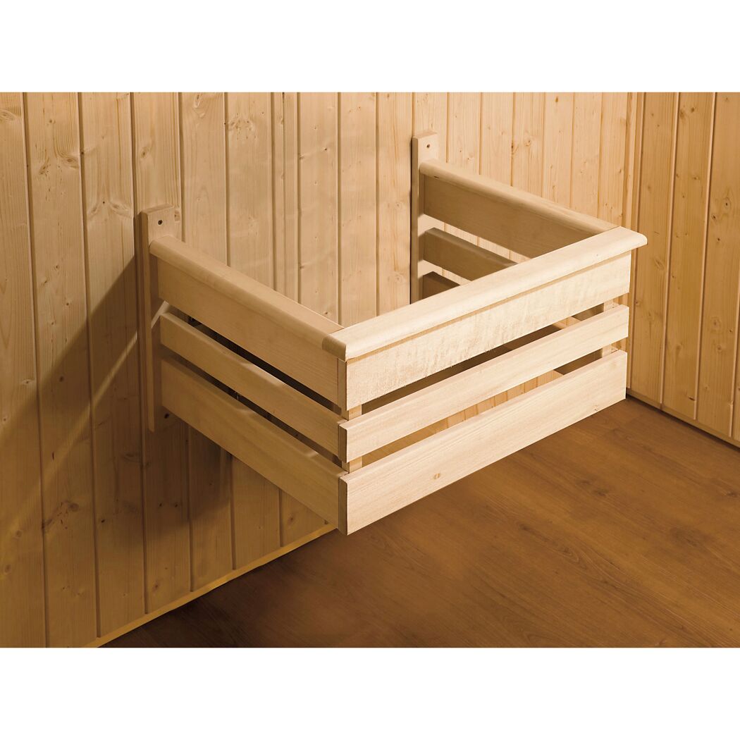 Elementsauna 'Varberg 3 Eck' weiß lasiert Glastür Fenster 194 x 194 x 199 cm, ohne Ofen