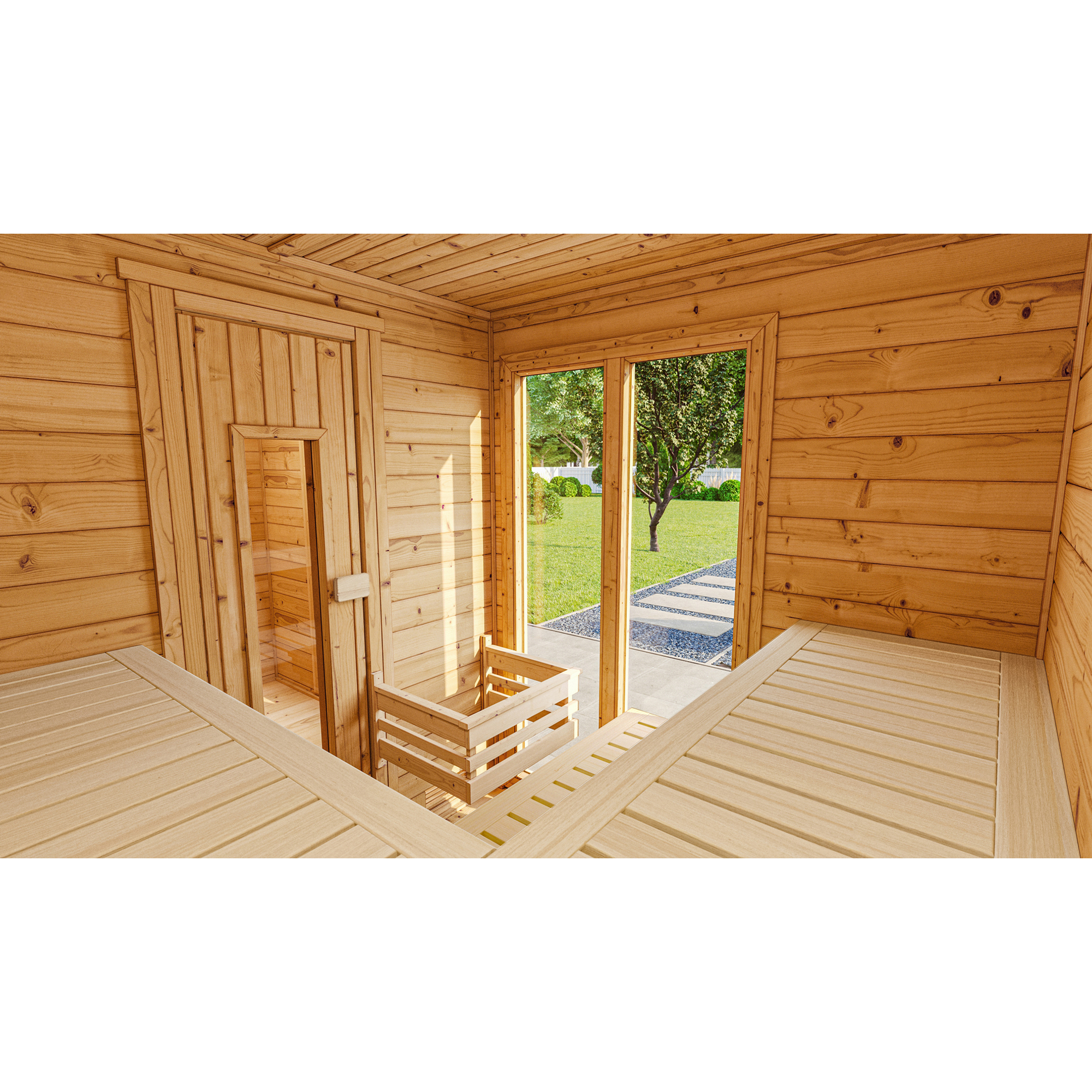 Saunahaus 'Farsund 1' natur Holztür Fenster 415 x 250 x 253 cm, ohne Ofen