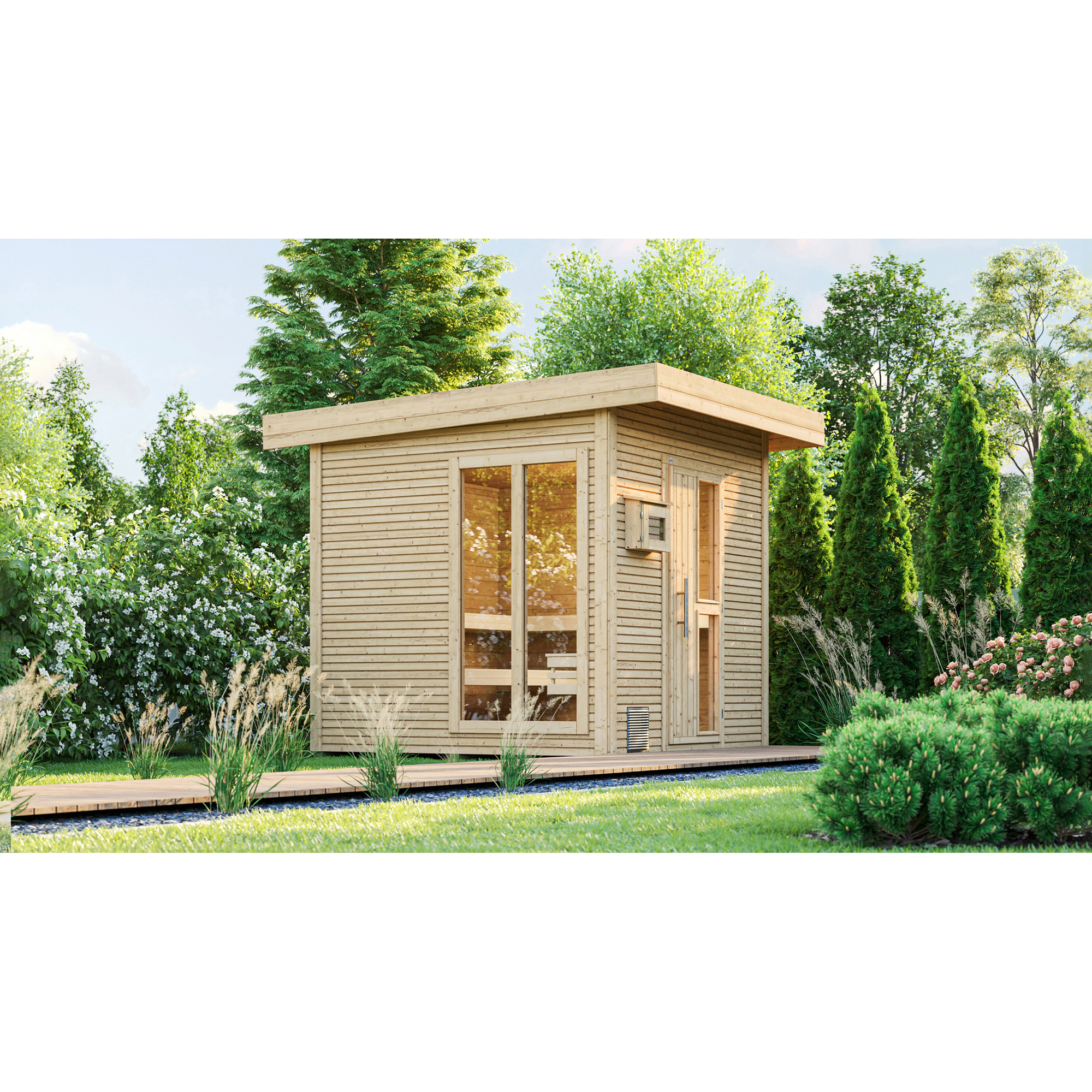 Premium-Saunahaus 'Kuopio 1' natur Holztür Fenster 263 x 298 x 253 cm, ohne Ofen