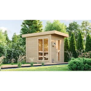 Premium-Saunahaus 'Kuopio 1' natur 9,0 kW OS-Ofen Steuerung Holztür Fenster 263 x 298 x 253 cm