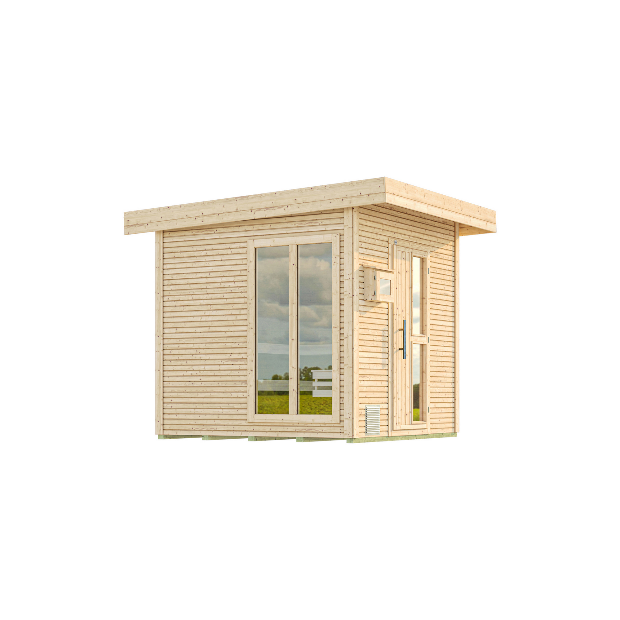 Premium-Saunahaus 'Kuopio 1' natur 9,0 kW OS-Ofen Steuerung Holztür Fenster 263 x 298 x 253 cm