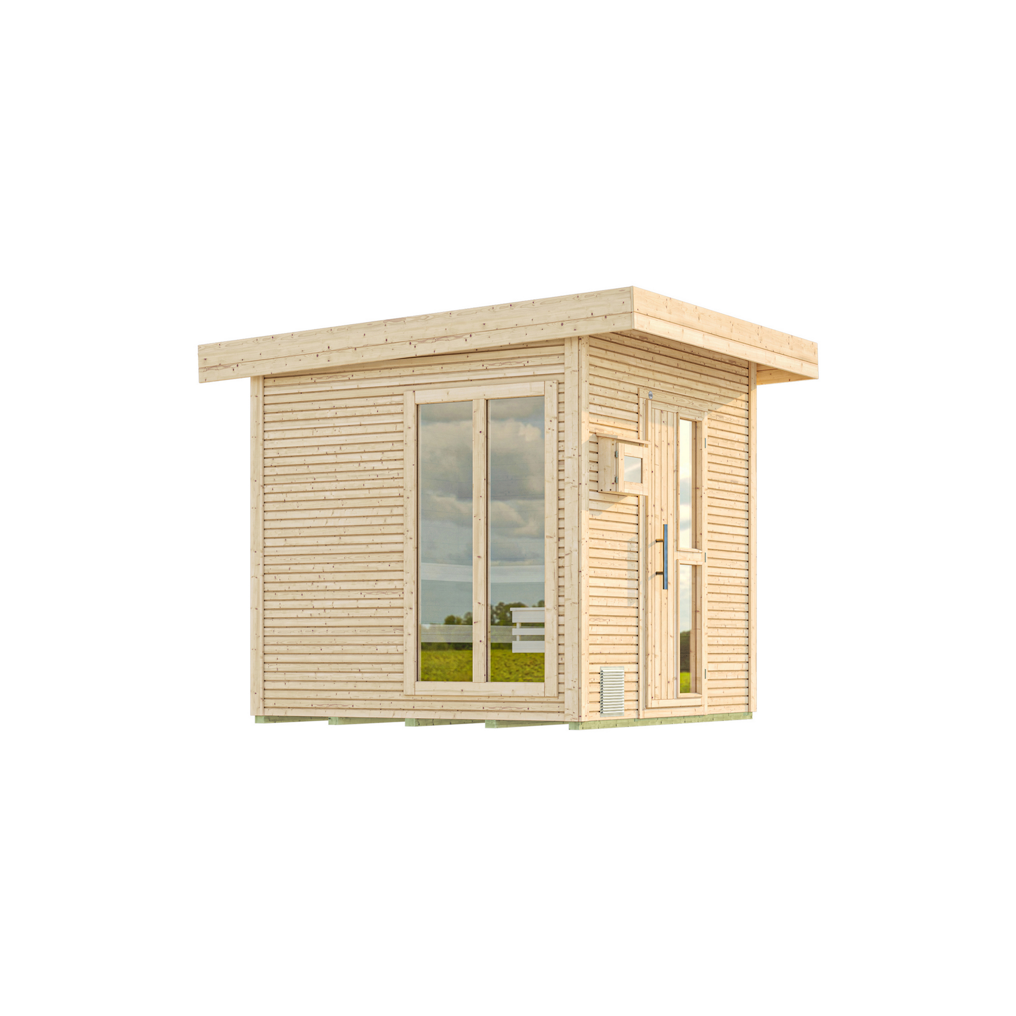 Premium-Saunahaus 'Kuopio 1' natur 9,0 kW BioS-Ofen Steuerung Holztür Fenster 263 x 298 x 253 cm