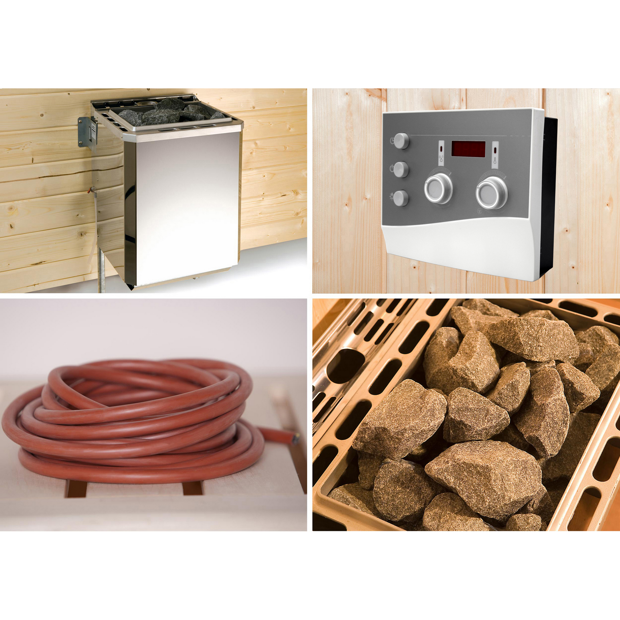 Premium-Saunahaus 'Kuopio 1' natur 9,0 kW BioS-Ofen Steuerung Holztür Fenster 263 x 298 x 253 cm