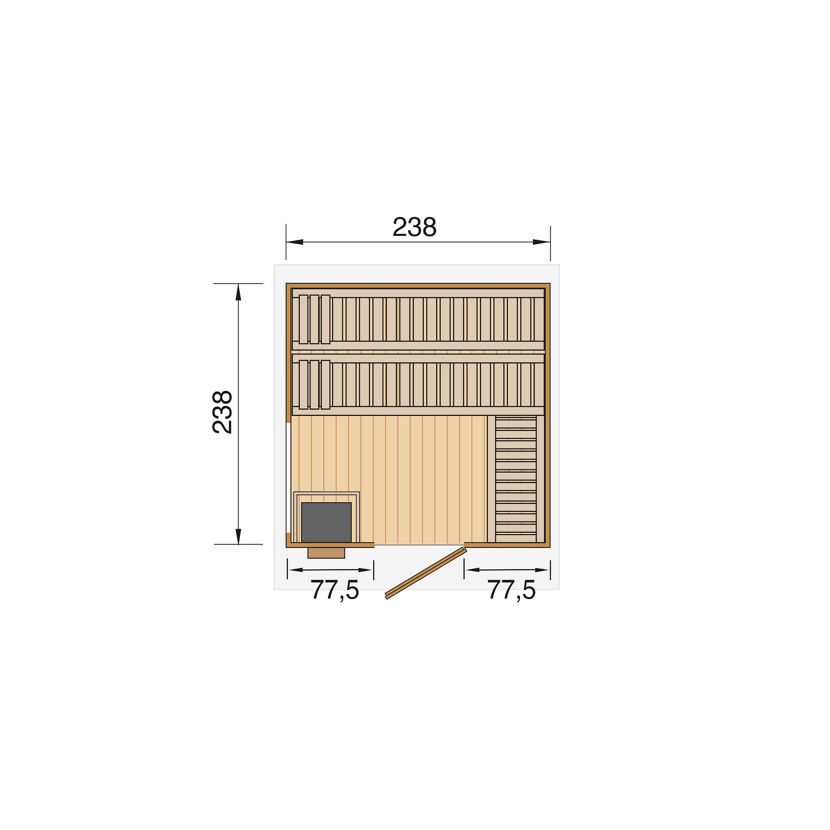 Premium-Saunahaus 'Kuopio 1' natur 9,0 kW BioS-Ofen Steuerung Holztür Fenster 263 x 298 x 253 cm