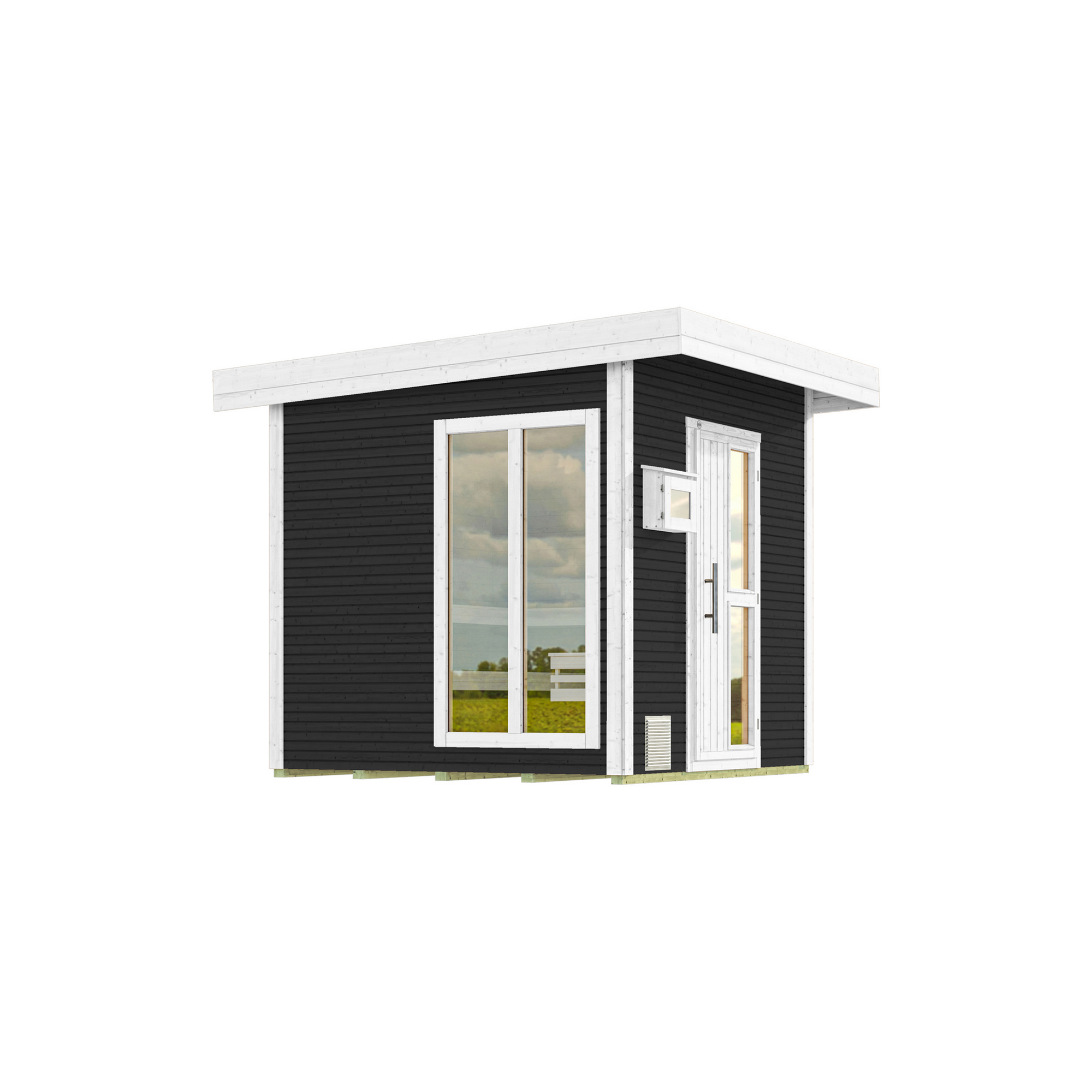 Premium-Saunahaus 'Kuopio 1' anthrazit 9,0 kW OS-Ofen Steuerung Holztür Fenster 263 x 298 x 253 cm