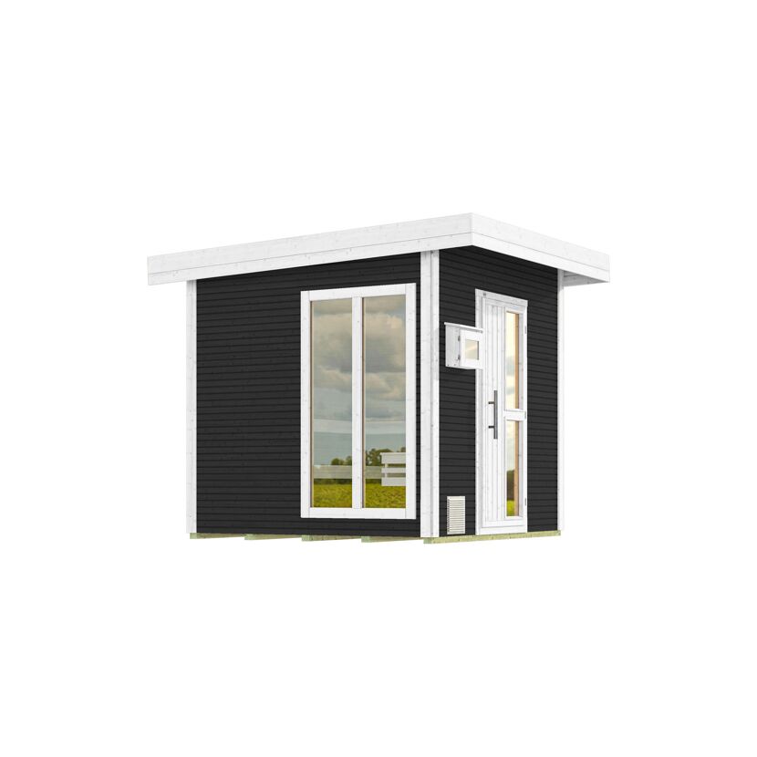 Premium-Saunahaus 'Kuopio 1' anthrazit Holztür Fenster 263 x 298 x 253 cm, ohne Ofen
